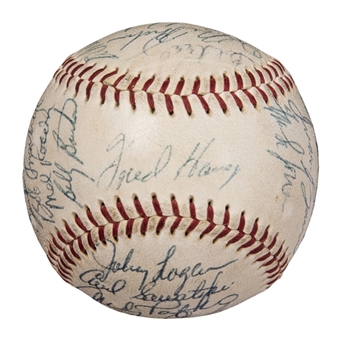 1957 World Series Champions Milwaukee Braves Team Signed ONL Giles Baseball with 31 Signatures Including Spahn, Mathews, & Schoendienst (JSA)